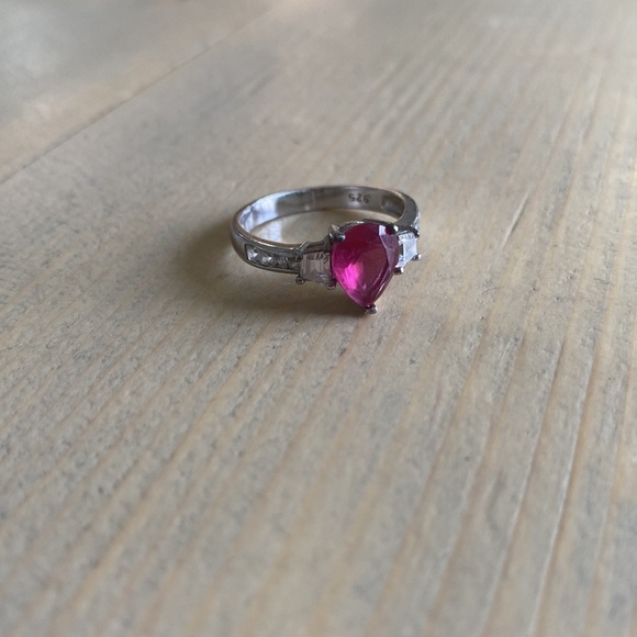 925 sterling silver pink ruby teardrop rhinestone ring - Picture 2 of 7
